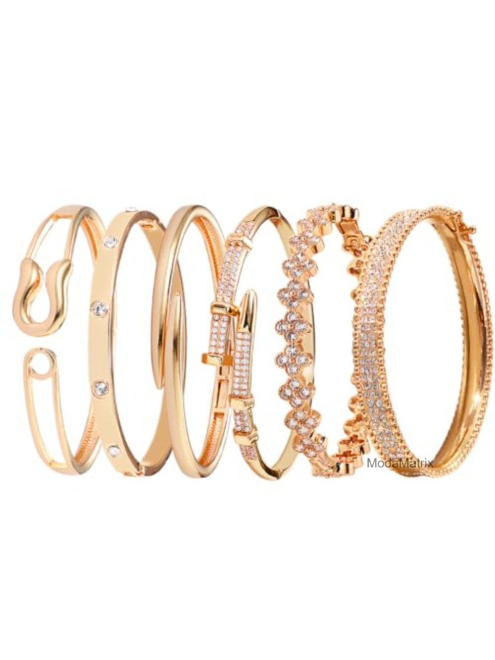 6PC 18K Gold Plated Bangle Bracelet Set for Women Stackable Trendy